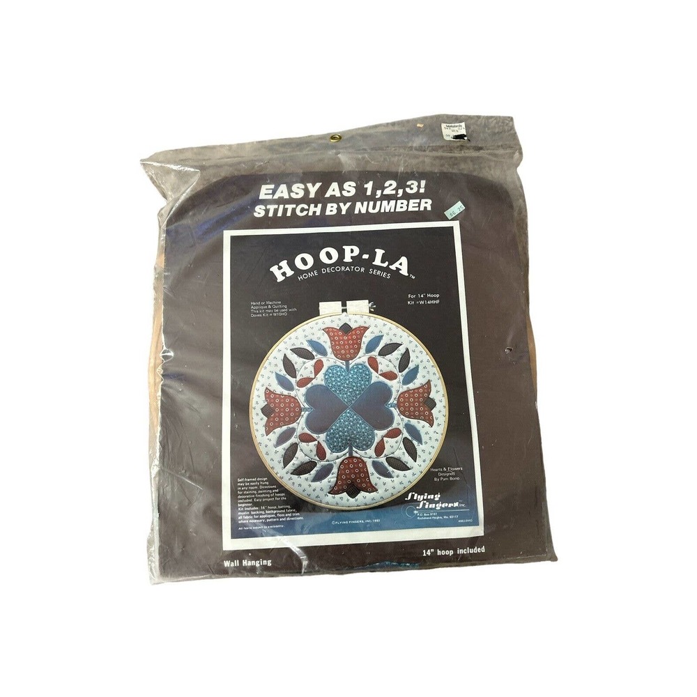 Vintage‎ 1982 Flying Fingers HOOP-LA 14" Wall Hanging Kit Heart/floral Pam Bono